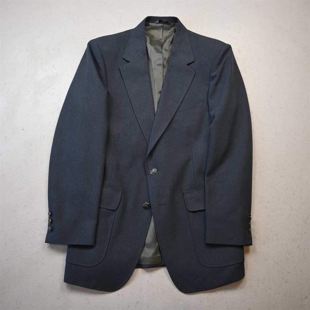 Vtg Mens‎ 38R Blue Gray Silver Button Mens Blazer Suit Jacket Sport Coat
